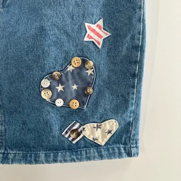 Vintage Denim Patchwork 100% Cotton Skirt Size 6 Cottagecore Patriotic Style - Picture 6 of 9
